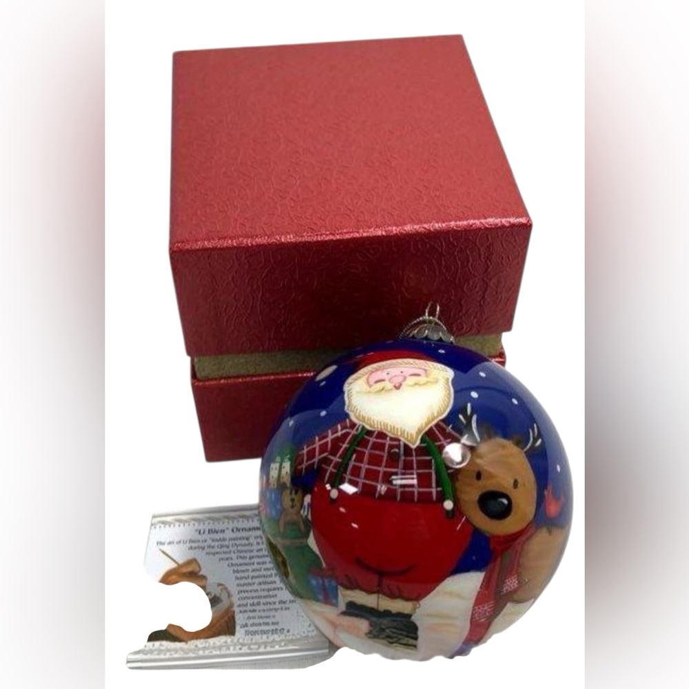 Pier 1 Santa Claus Reindeer Snowman Christmas Li Bien Glass Ornament 2014 & Box